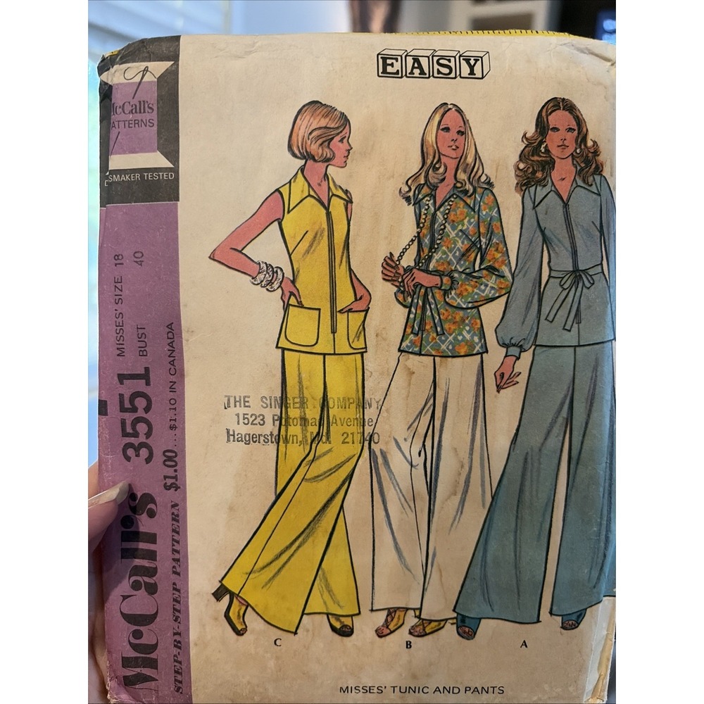 McCalls 3551 Sewing Pattern Wide Leg Pants Tunic Belted VTG 1973 Size 18 Uncut